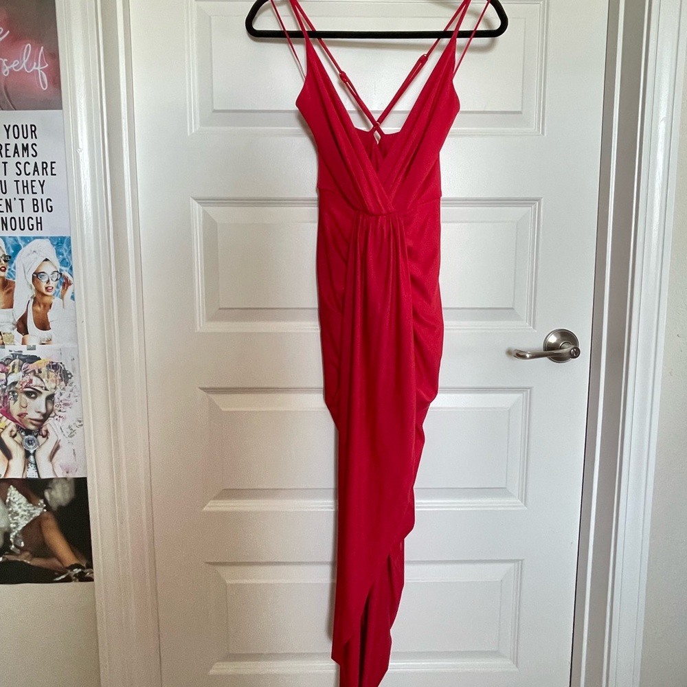 Red Ruched Mid Maxi Dress - Picture 3 of 6